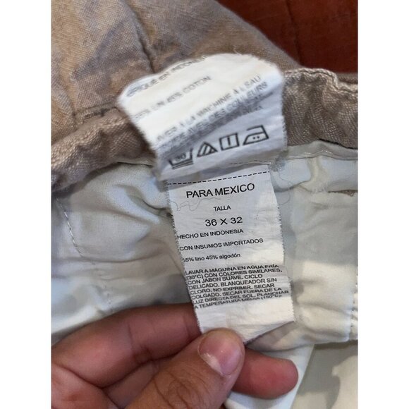 Perry Ellis Tan Linen-Blend Casual Drawstring&Button Fly Men's Pants Size 36x32 - Picture 10 of 12